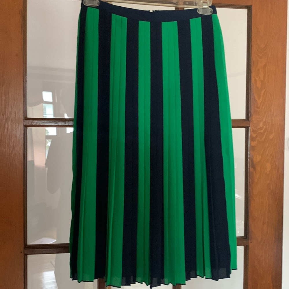 J Crew Pleated Blue and Green Striped Skirt - Size 4
